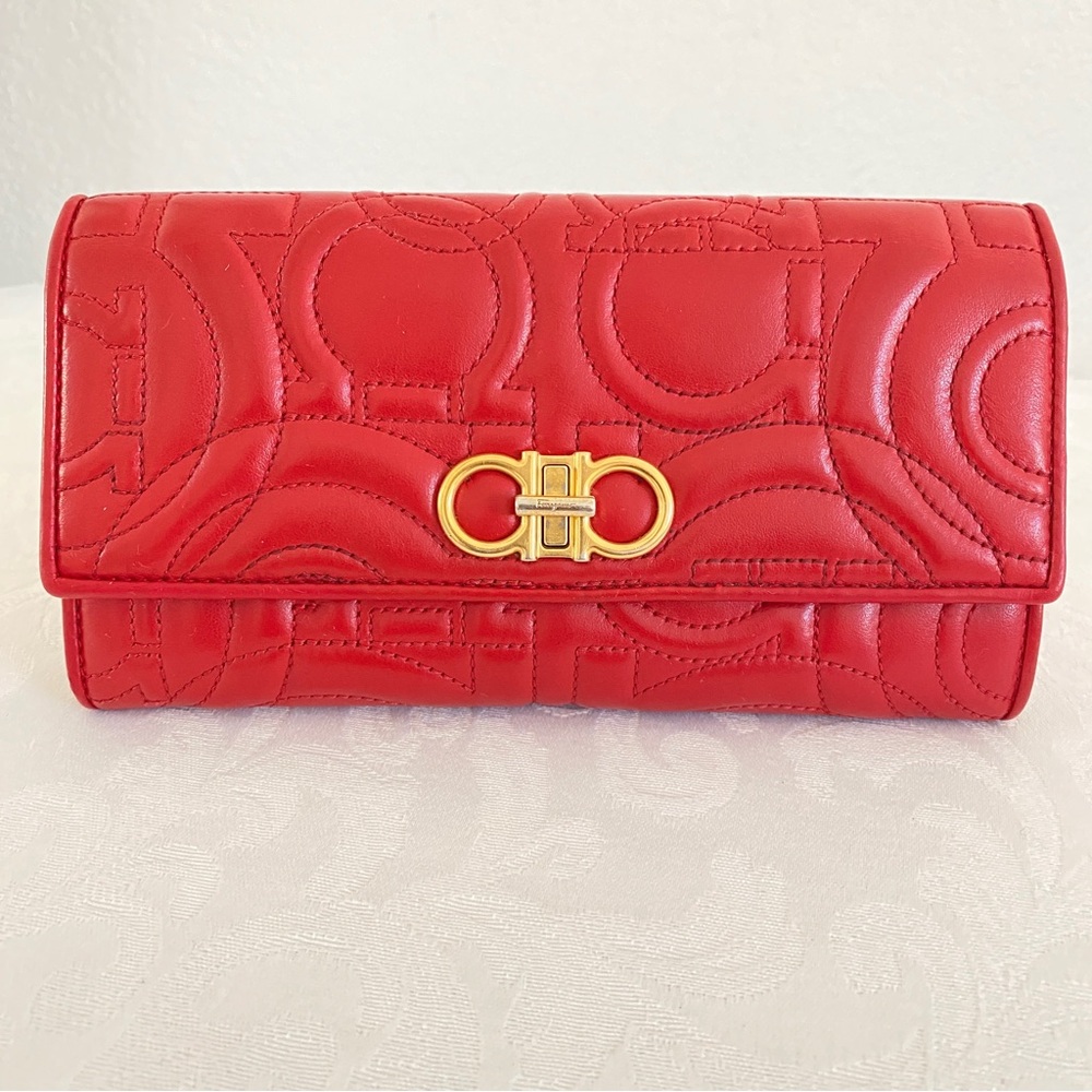 Salvatore Ferragamore red quilted gancini wallet